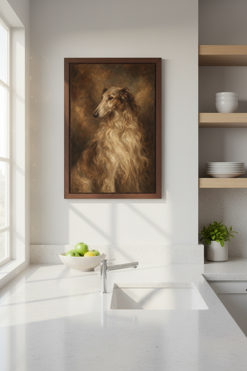 Dog Wall Art | Oil Portrait, Warm Brown Tones | Living Room Decor