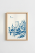 Boston Skyline Print | Blue Sketch Architectural Art, Cityscape Office Decor