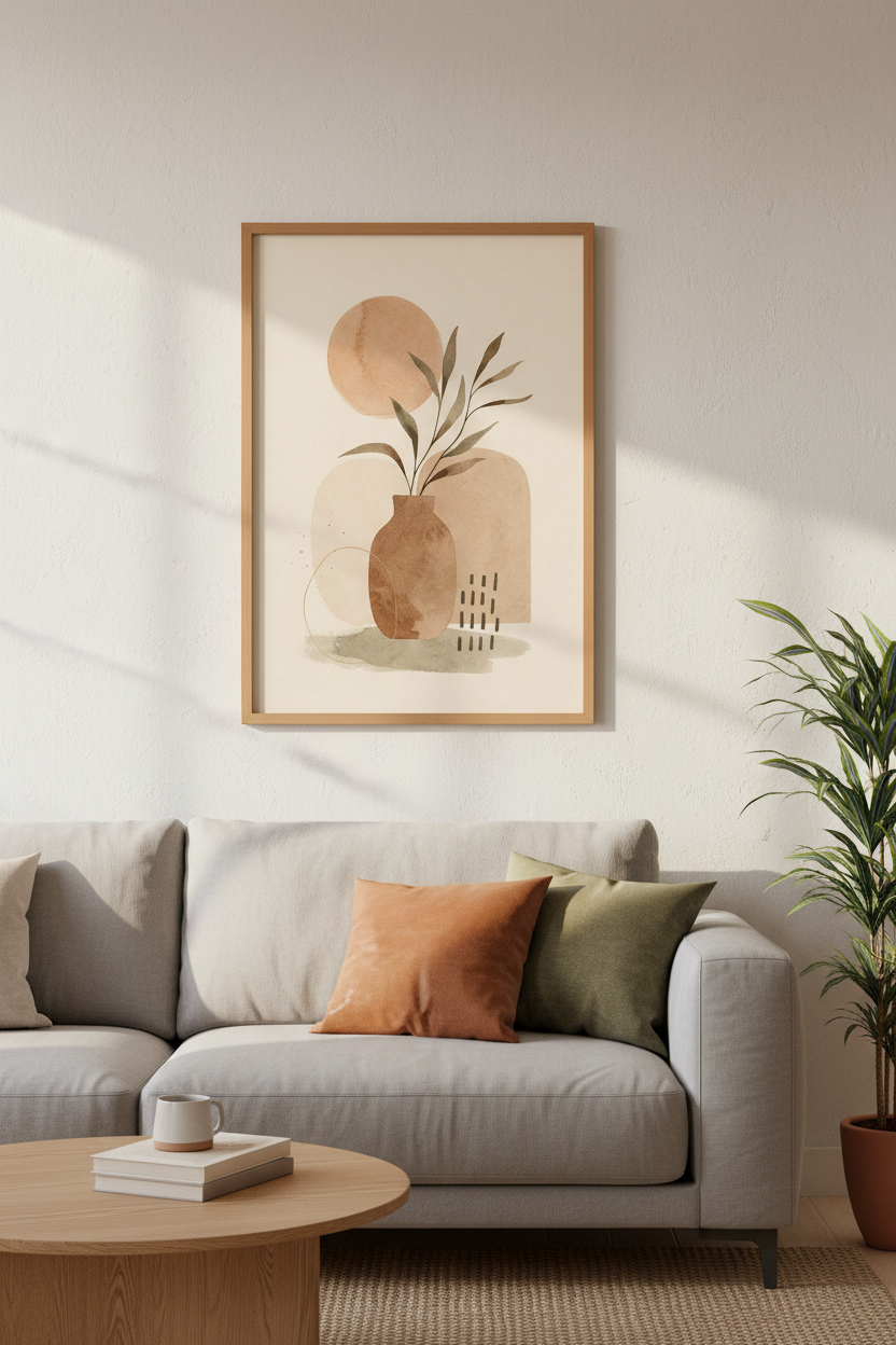 Abstract Boho Botanical Vase Wall Art Print | Neutral Earth Tones | Japandi Modern Decor