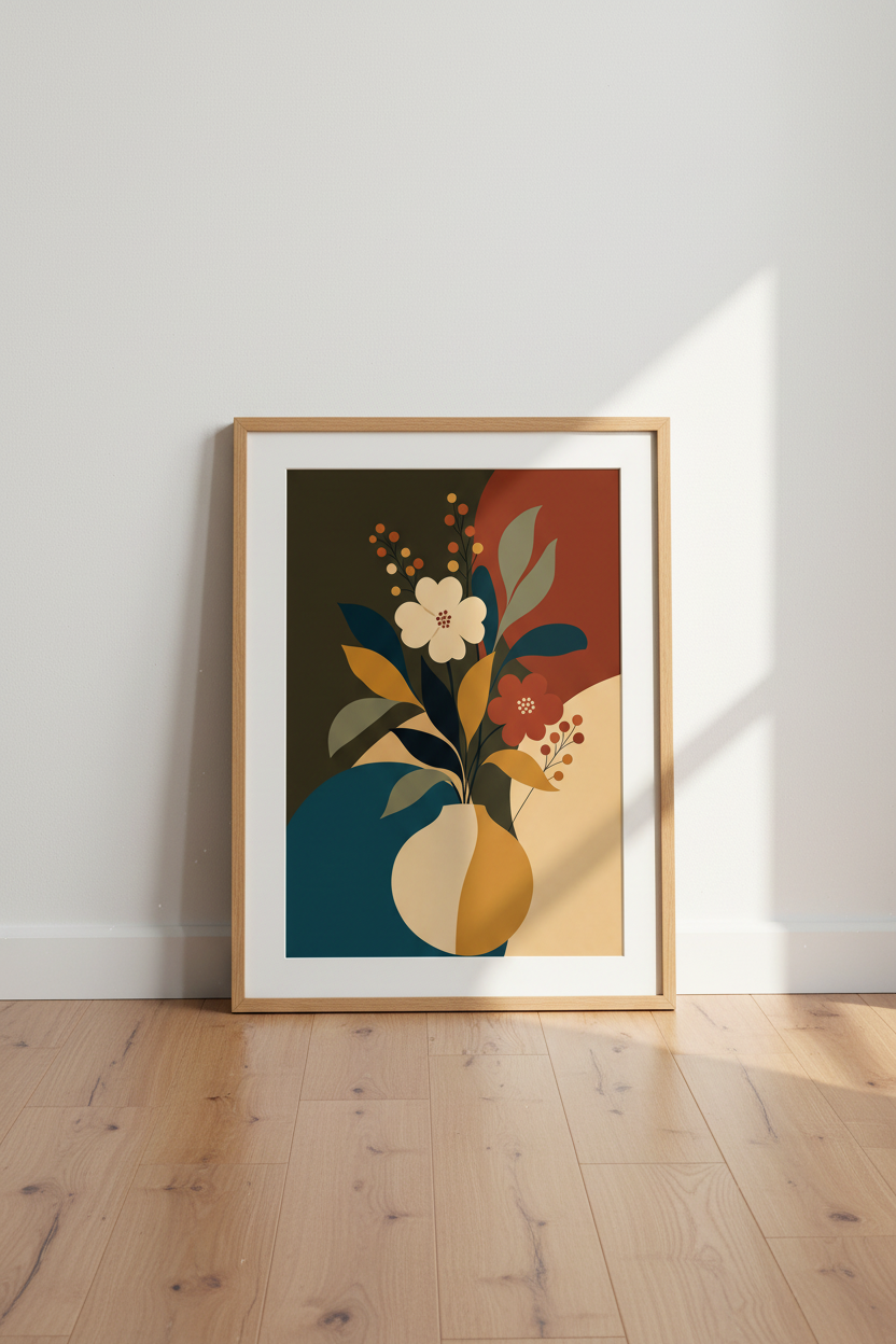 Abstract Floral Vase Wall Art | Mid Century Modern Earth Tones | Minimalist Boho Poster
