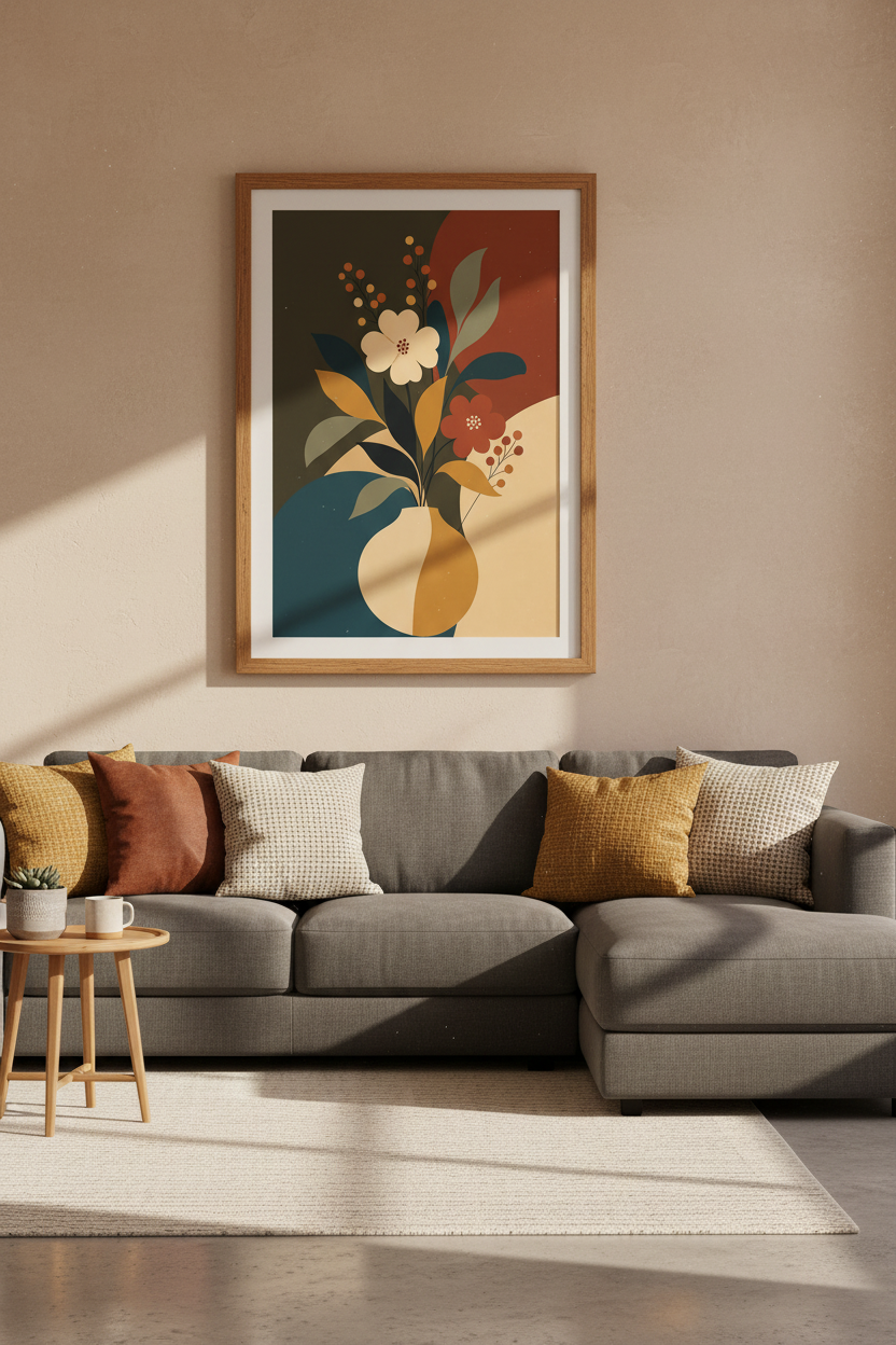 Abstract Floral Vase Wall Art | Mid Century Modern Earth Tones | Minimalist Boho Poster