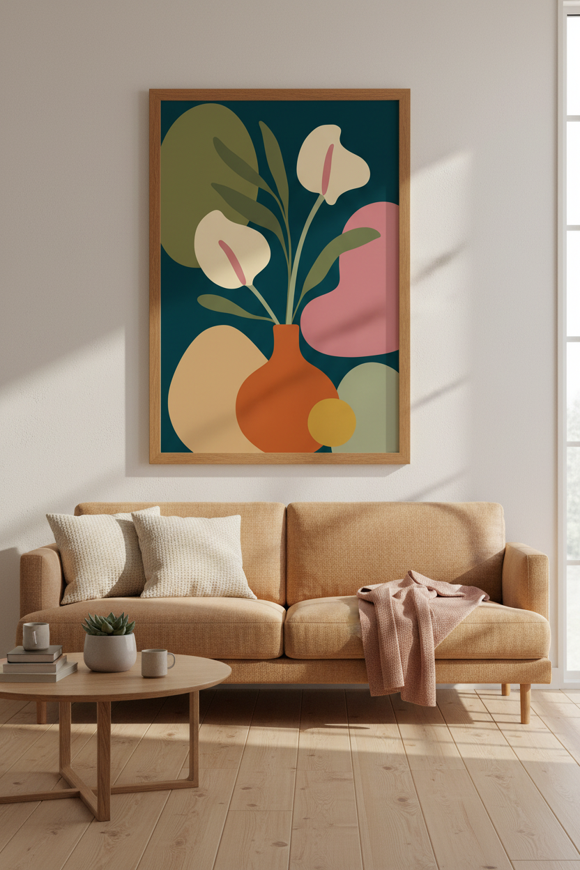 Abstract Floral Vase Wall Art | Teal &amp; Terracotta Botanical Print, Modern Boho Decor