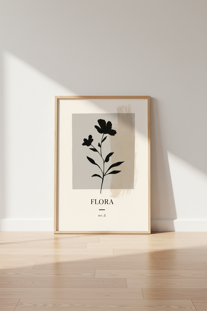 Minimalist Flora No. 2 Wall Art | Beige Botanical Print, Modern Boho Decor