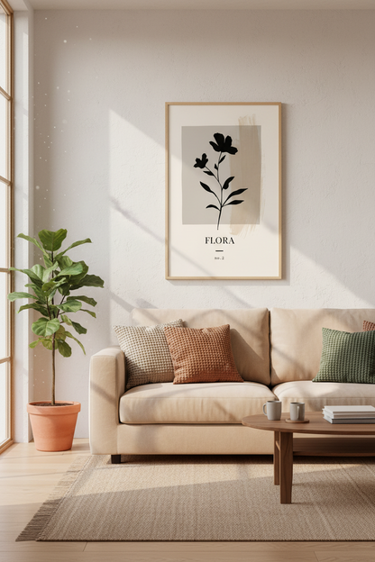 Minimalist Flora No. 2 Wall Art | Beige Botanical Print, Modern Boho Decor