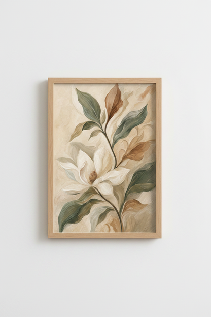 Botanical Wall Art | Soft Beige Magnolia, Living Room Decor