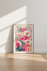 Japanese Pink Poppy Wall Art | Teal Floral Botanical Print | Modern Living Room Decor
