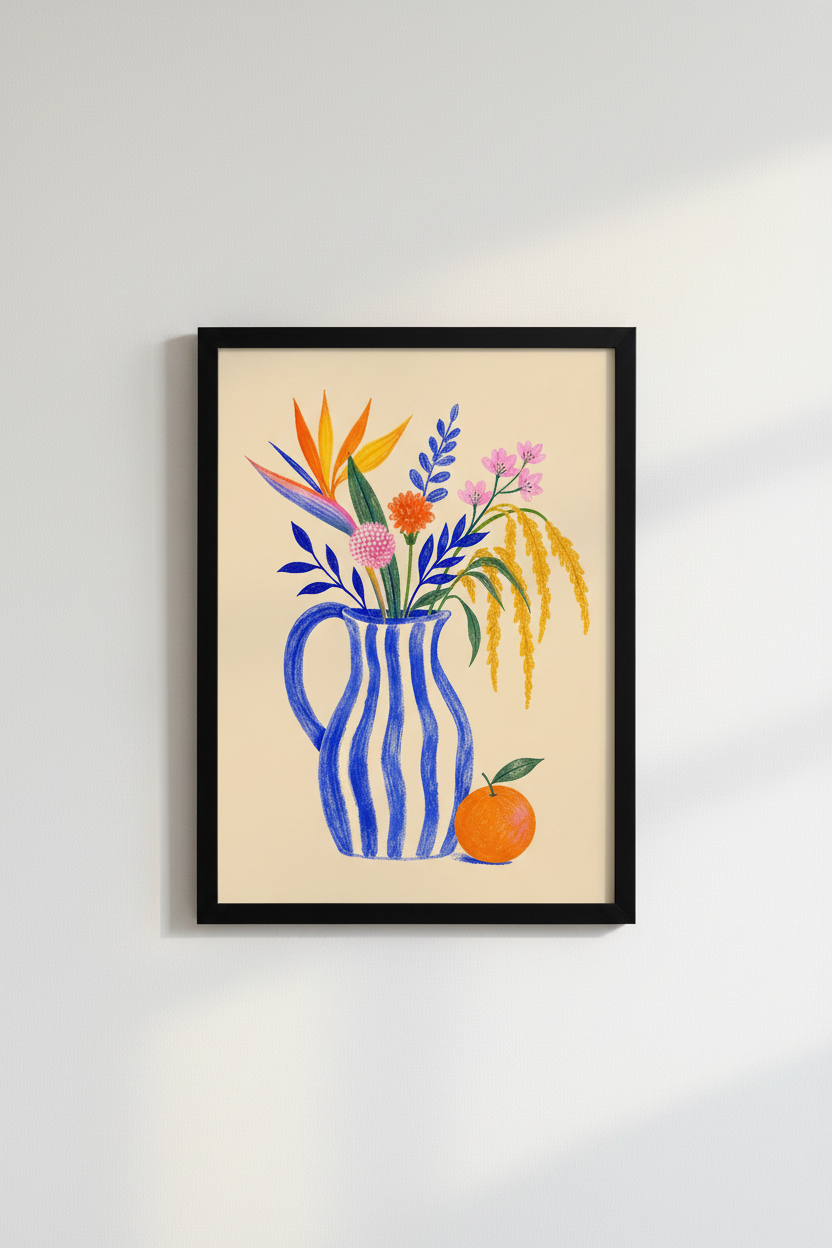 Bold Floral Poster | Colorful Vase Art, Living Room Decor
