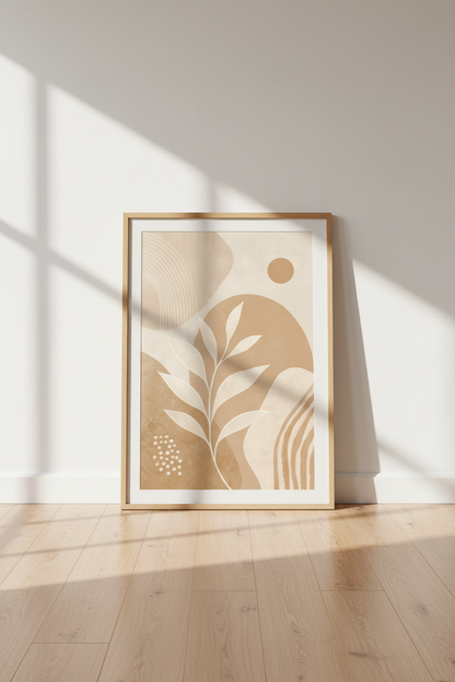 Boho Botanical Leaves Wall Art | Neutral Terracotta Minimalist Decor | Abstract Poster