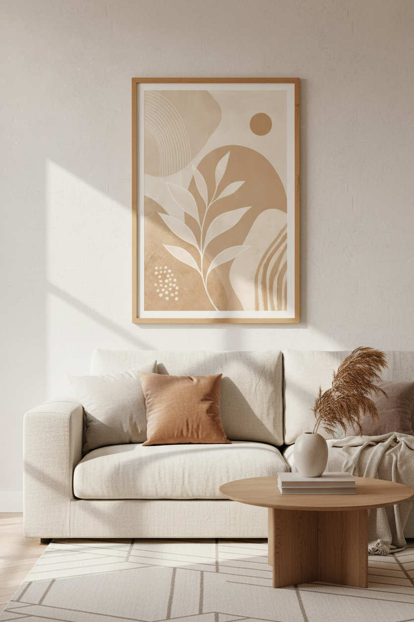 Boho Botanical Leaves Wall Art | Neutral Terracotta Minimalist Decor | Abstract Poster