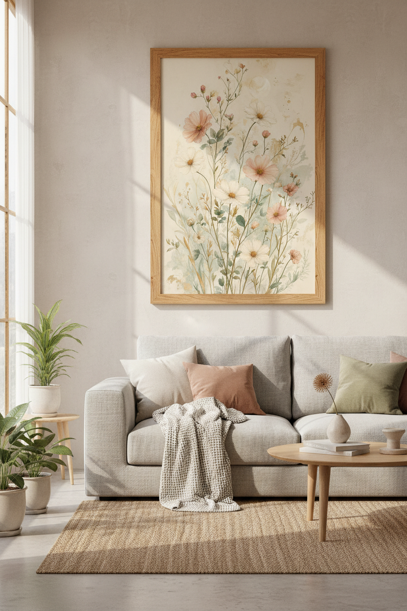Wildflower Meadow Wall Art | Blush Pink Botanical Prints | Cottagecore Poster