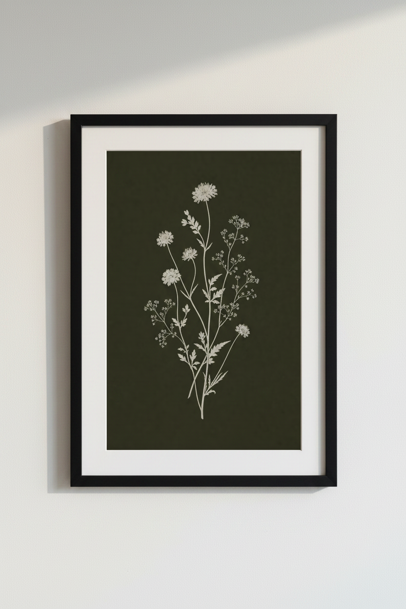 Wildflower Botanical Wall Art | Moody Green Vintage Print, Modern Farmhouse Decor