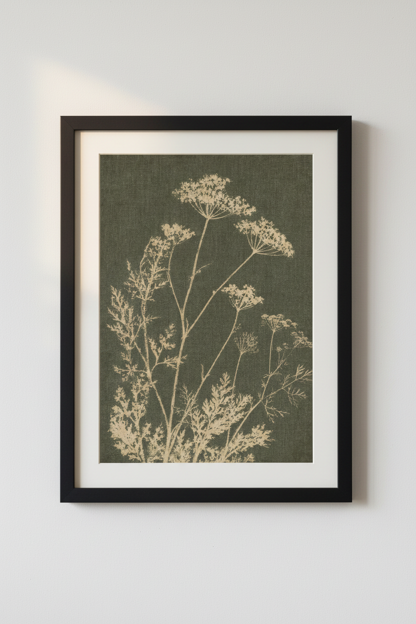 Botanical Wildflower Wall Art Print | Moody Green Floral Decor | Vintage Aesthetic Poster