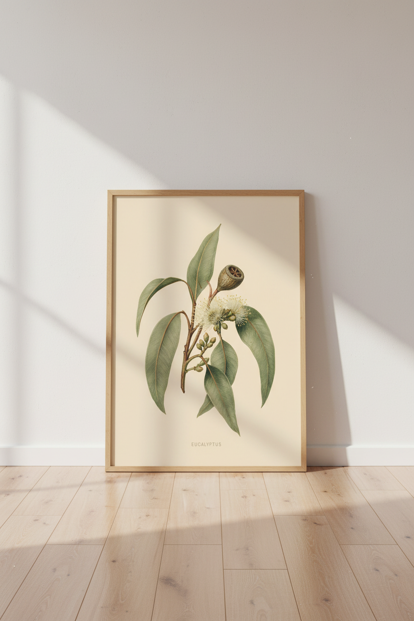 Eucalyptus Botanical Wall Art | Vintage Sage Green Decor | Australian Plant Poster