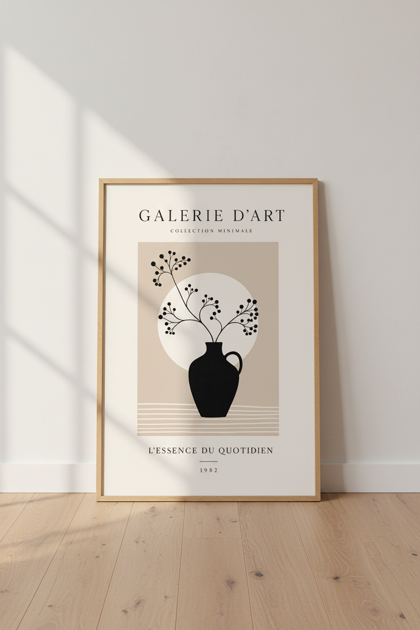 Botanical Vase Exhibition Print | Minimalist Neutral Poster, French Gallery Wall Art