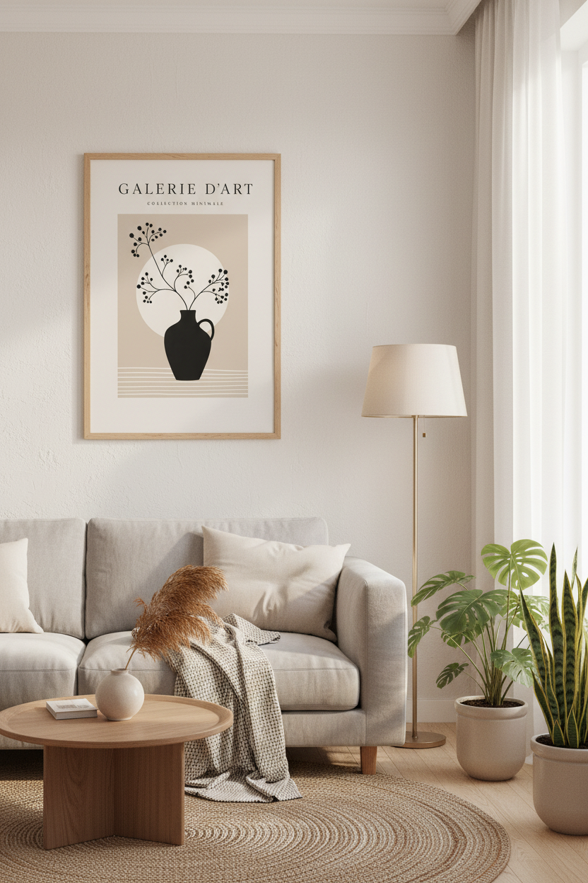 Botanical Vase Exhibition Print | Minimalist Neutral Poster, French Gallery Wall Art