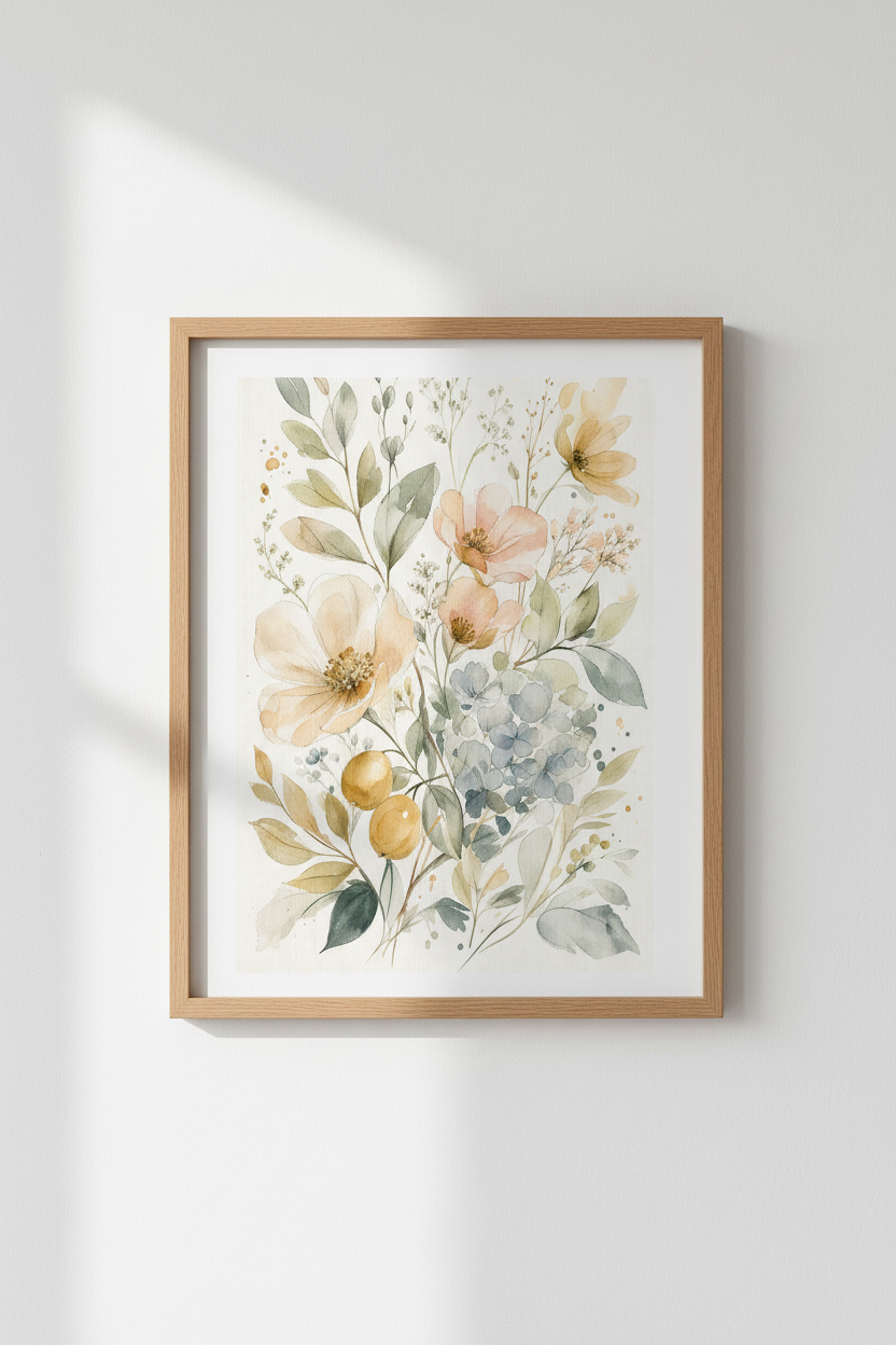 Pastel Wall Art | Watercolor Florals, Soft Tones | Living Room Decor