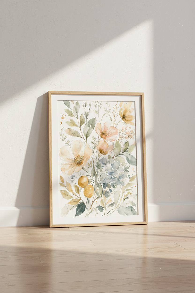 Pastel Wall Art | Watercolor Florals, Soft Tones | Living Room Decor