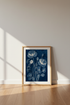 Poppy X-Ray Flower Art | Navy Blue Botanical Print, Bedroom Living Room Wall Decor
