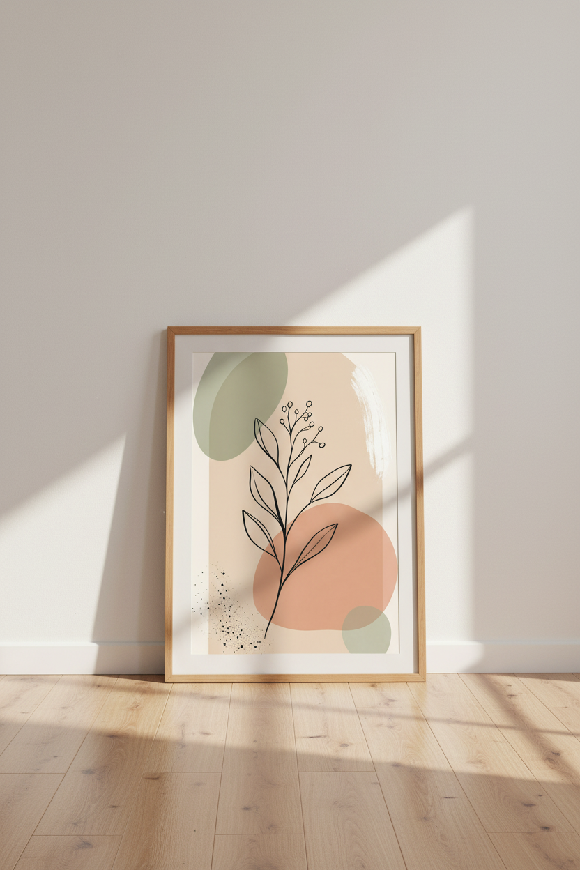 Abstract Botanical Line Art | Earth Tone Shapes, Minimalist Boho Bedroom Wall Decor