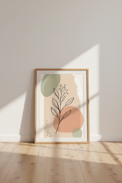Abstract Botanical Line Art | Earth Tone Shapes, Minimalist Boho Bedroom Wall Decor