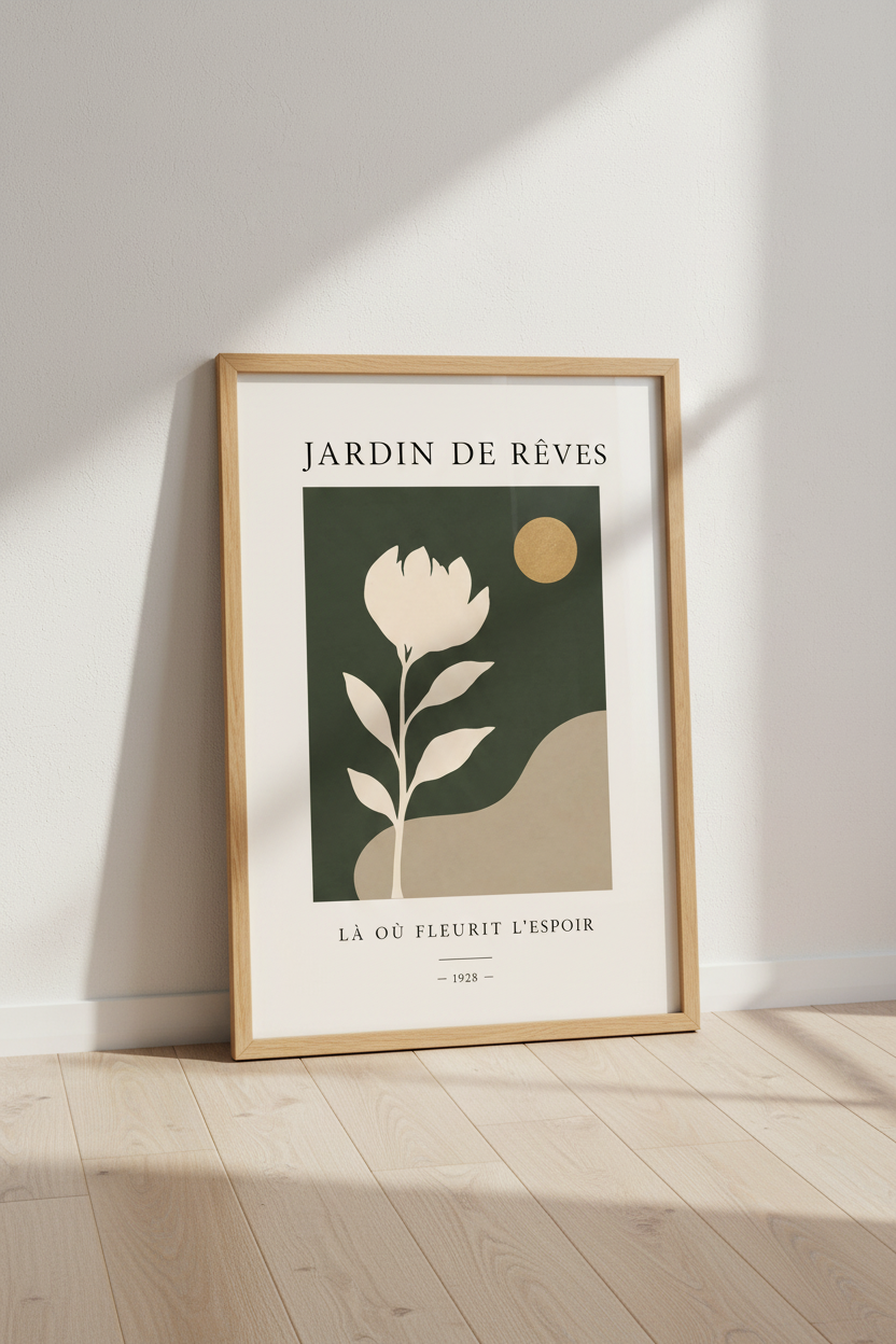 French Botanical Flower Wall Art | Sage Green &amp; Cream Decor | Minimalist Poster