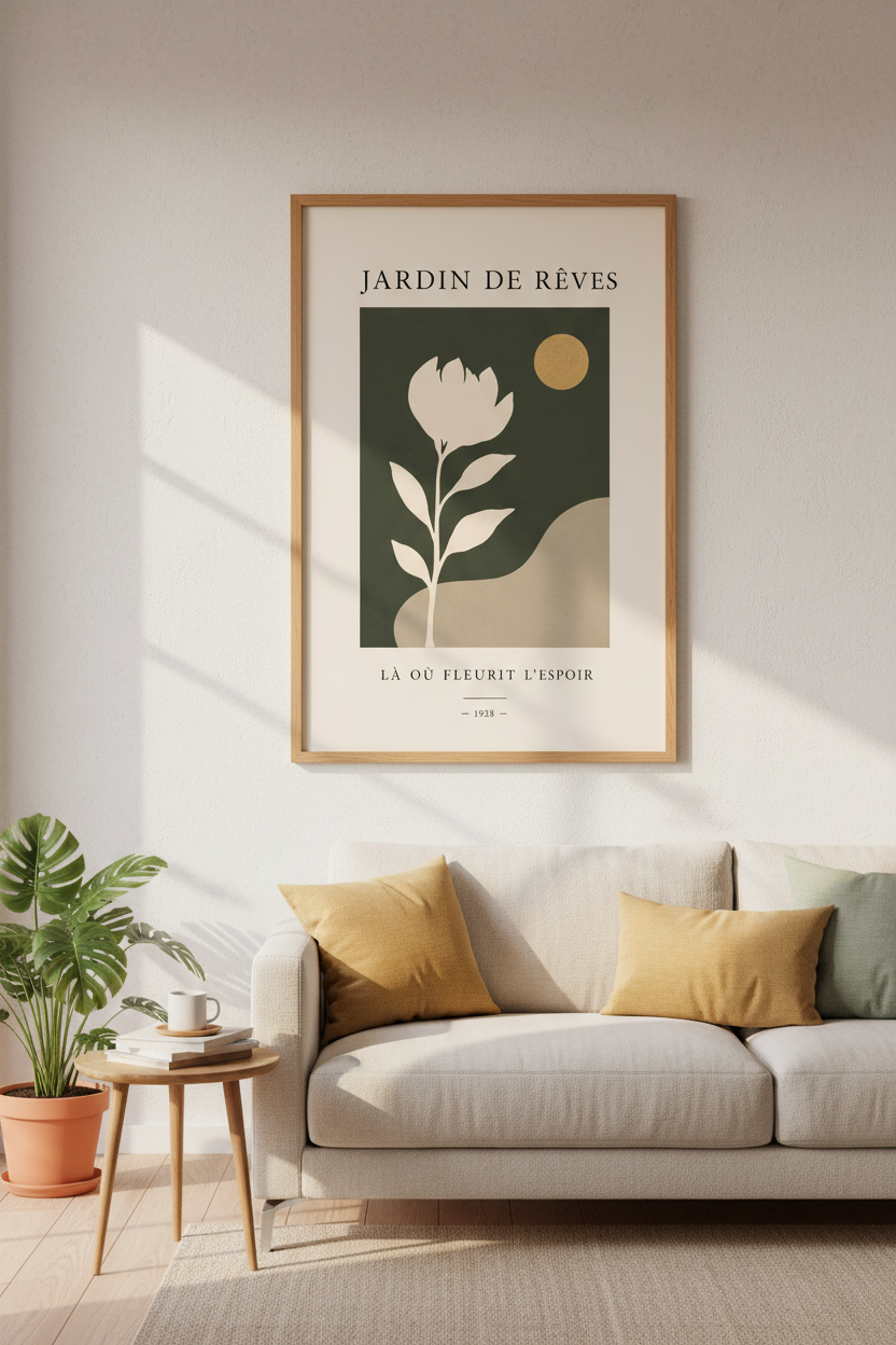 French Botanical Flower Wall Art | Sage Green &amp; Cream Decor | Minimalist Poster