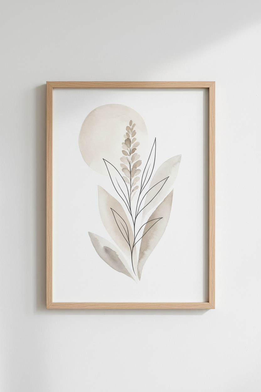 Boho Botanical Watercolor | Minimalist Neutral Beige Floral, Bedroom Wall Art