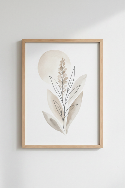Boho Botanical Watercolor | Minimalist Neutral Beige Floral, Bedroom Wall Art