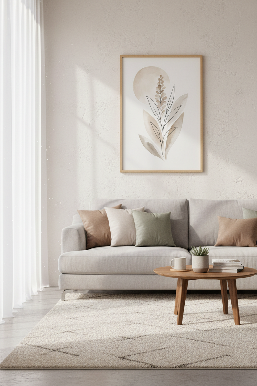 Boho Botanical Watercolor | Minimalist Neutral Beige Floral, Bedroom Wall Art