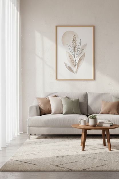 Boho Botanical Watercolor | Minimalist Neutral Beige Floral, Bedroom Wall Art
