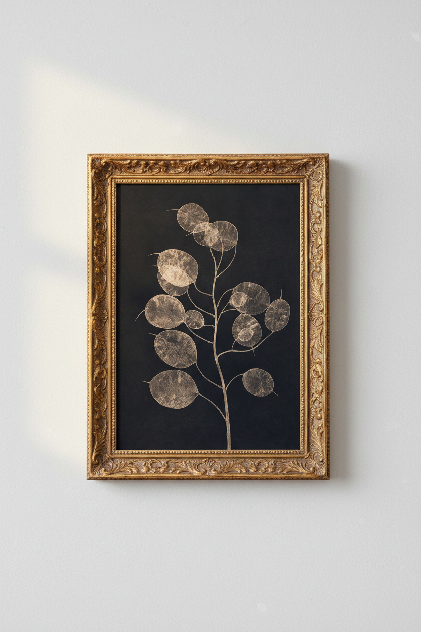Eucalyptus Wall Art | Minimal Beige on Navy, Living Room Decor | Modern Poster
