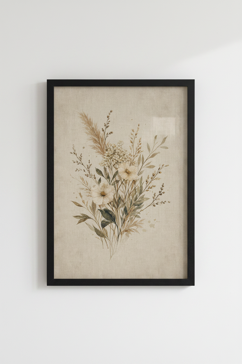 Vintage Floral Bouquet Wall Art | Neutral Botanical Decor | Boho Chic Poster