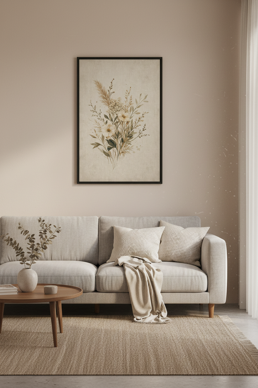 Vintage Floral Bouquet Wall Art | Neutral Botanical Decor | Boho Chic Poster