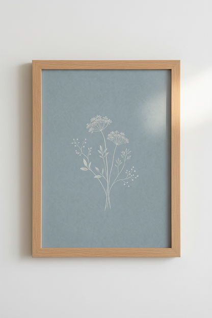 Botanical Wildflower Art | Minimalist Blue &amp; White Floral, Bedroom Wall Decor