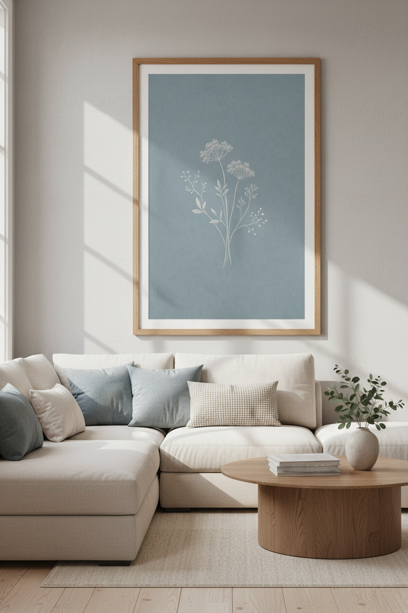 Botanical Wildflower Art | Minimalist Blue &amp; White Floral, Bedroom Wall Decor
