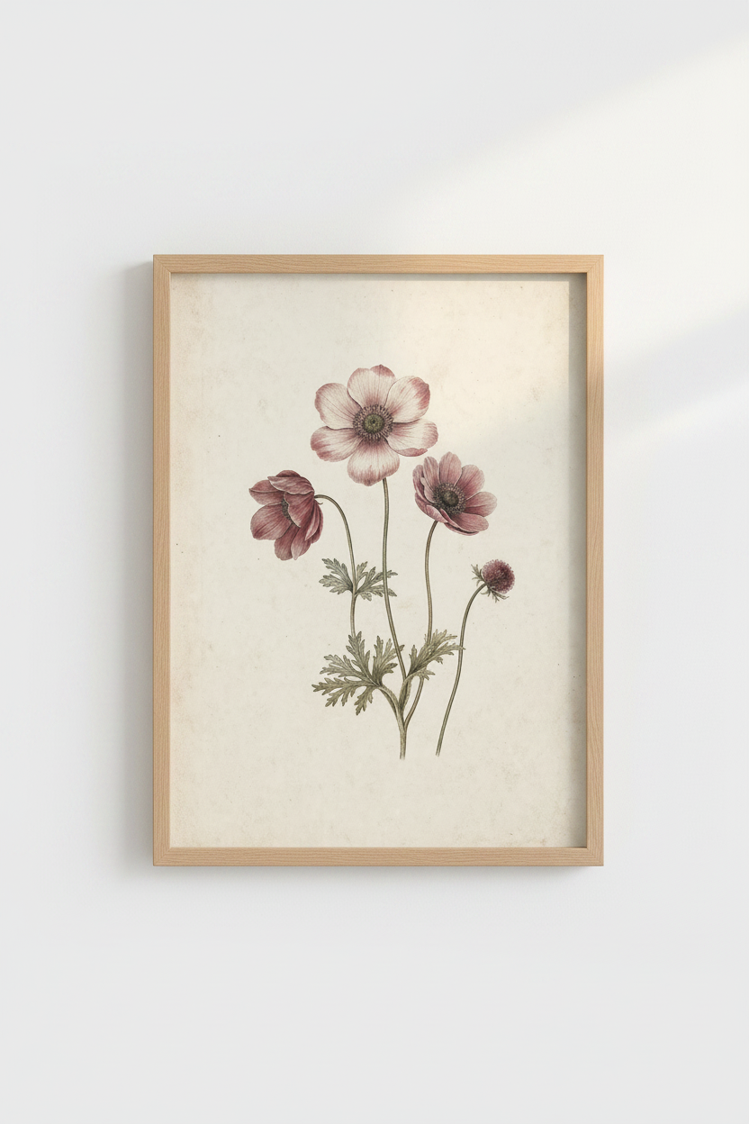 Botanical wall art | Vintage pink florals, living room decor