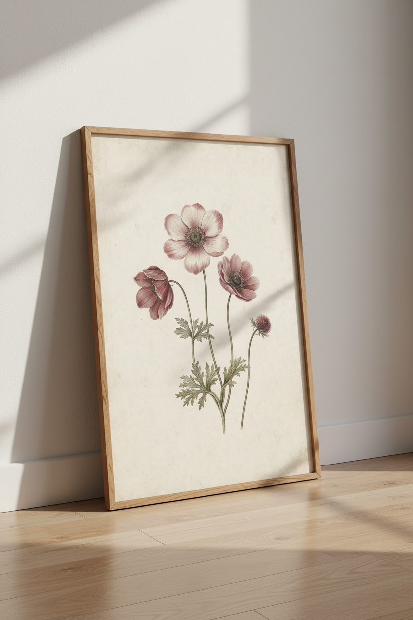 Botanical wall art | Vintage pink florals, living room decor