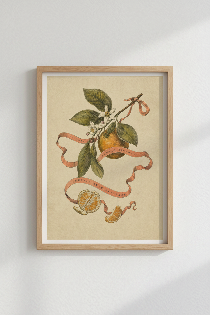 Citrus poster art | Vintage orange botanical print, living room decor