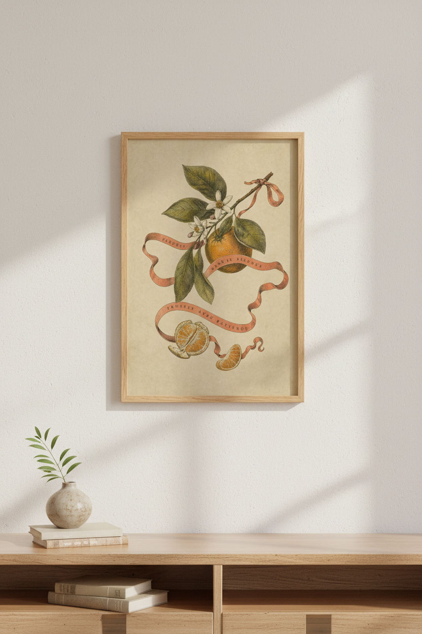 Citrus poster art | Vintage orange botanical print, living room decor