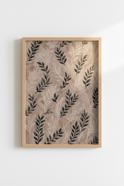 boho wall art print | warm brown botanicals, living room decor
