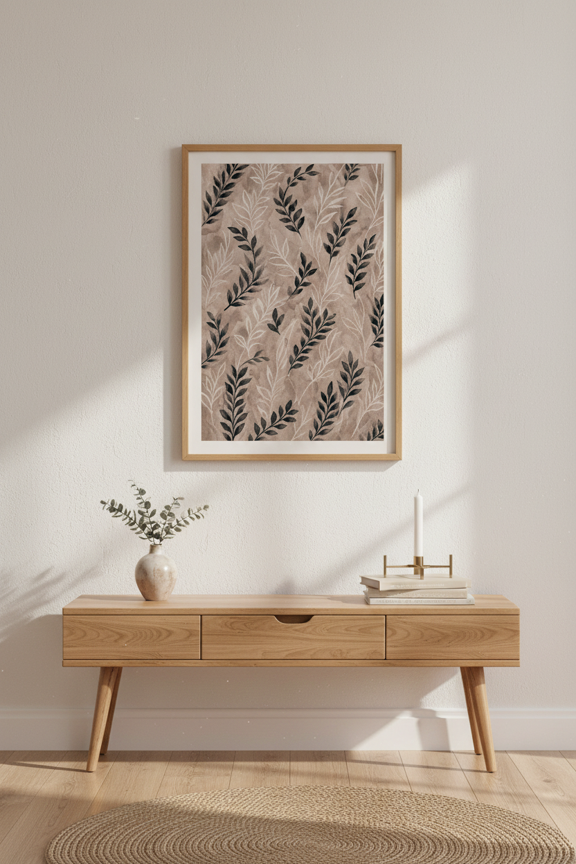 boho wall art print | warm brown botanicals, living room decor