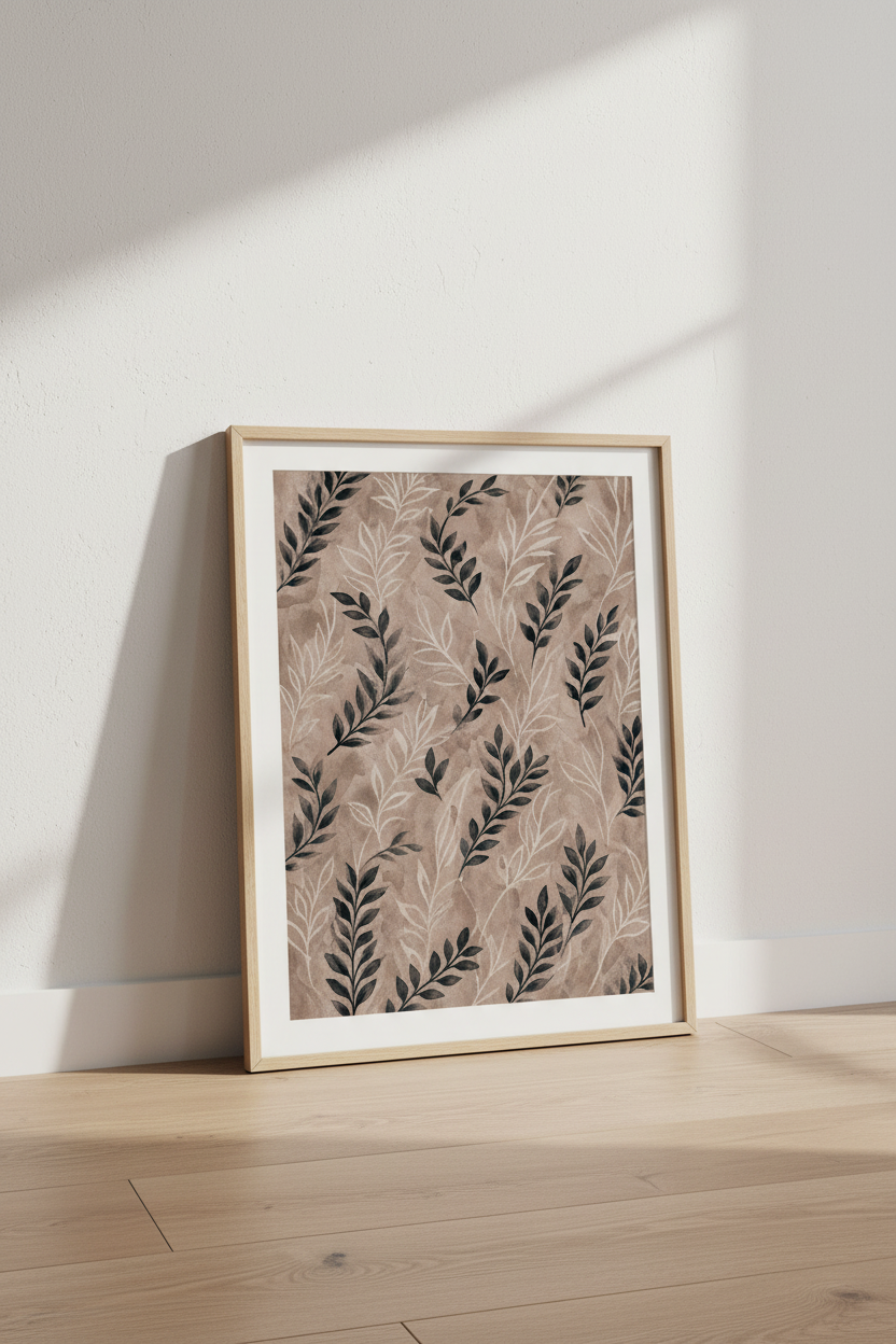 boho wall art print | warm brown botanicals, living room decor