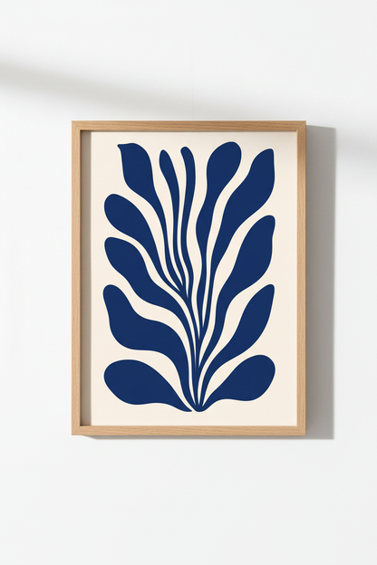 navy leaf wall art print | Living Room Decor | Minimalist Poster