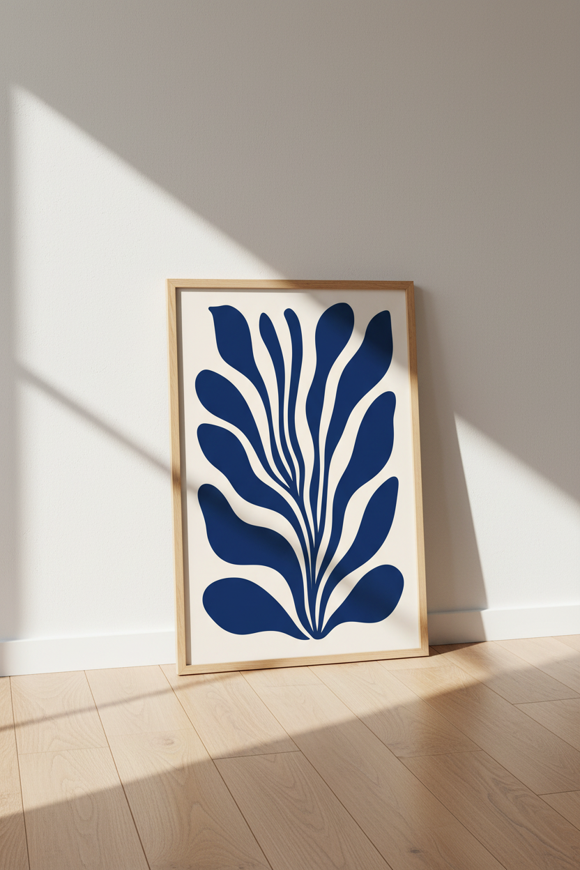 navy leaf wall art print | Living Room Decor | Minimalist Poster
