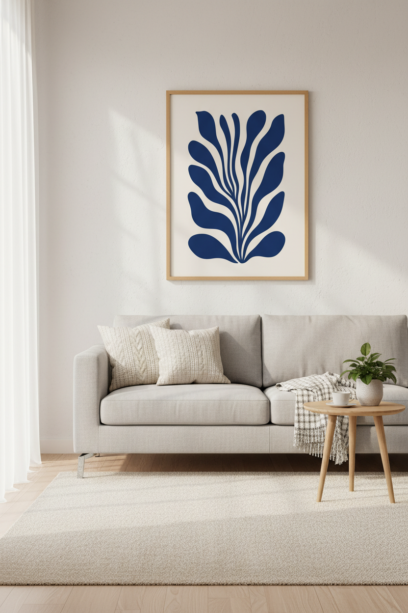 navy leaf wall art print | Living Room Decor | Minimalist Poster