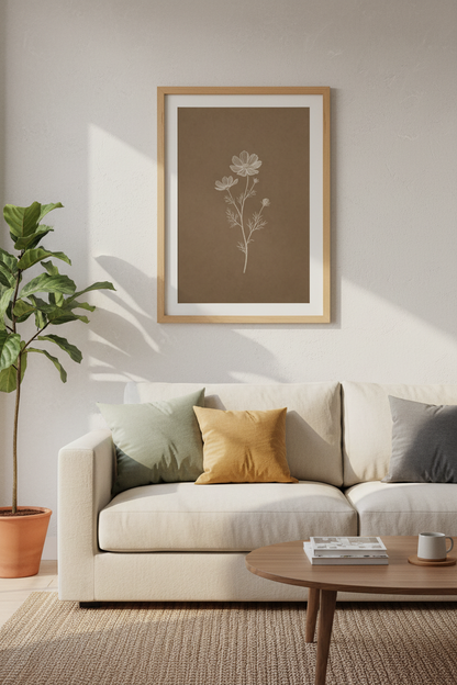 Botanical Wildflower Sketch | Minimalist Brown Floral Art, Bedroom Living Room Poster