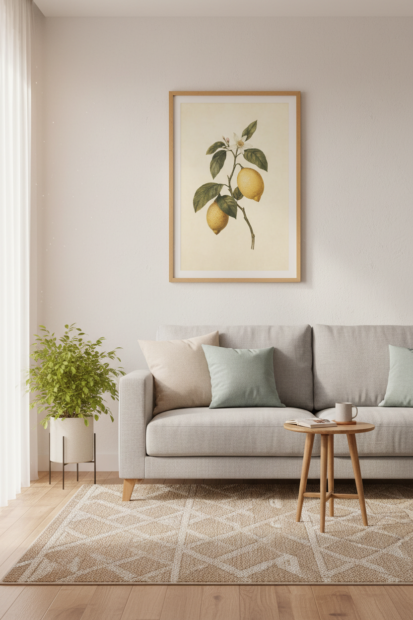 Lemon Botanical Wall Art Print | Vintage Citrus Kitchen Decor | Farmhouse Poster