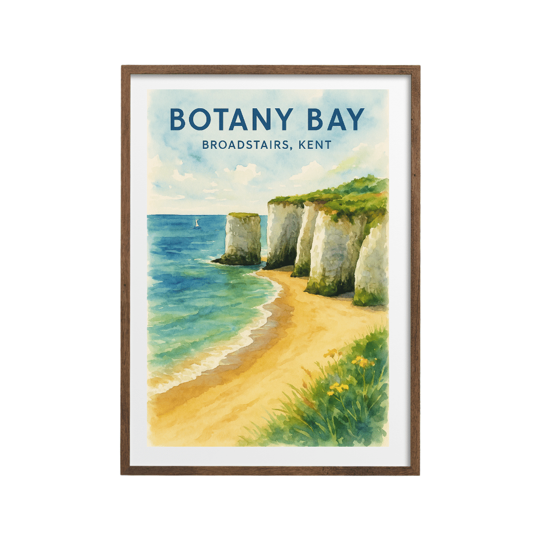Botany Bay - Broadstairs Poster - Watercolor - Bedroom Art, Office Art, Wall Art, Living Room Poster, Kitchen Art Decor, Travel Print