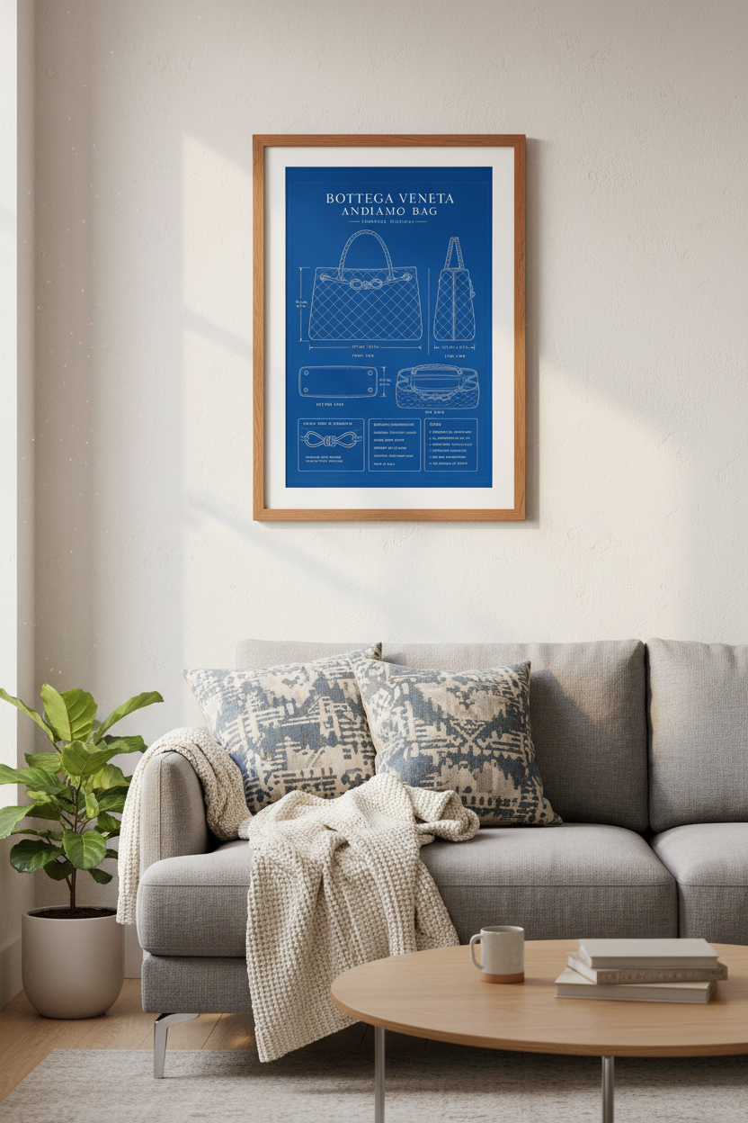 Designer Bag Blueprint Wall Art | Luxury Fashion Poster, Dressing Room Decor
