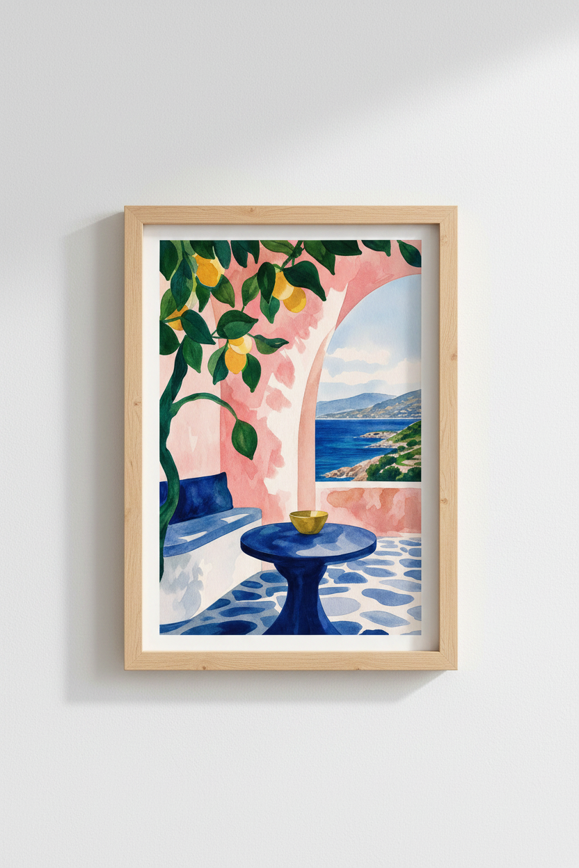 Lemon Wall Art | Watercolor Mediterranean, Living Room Decor